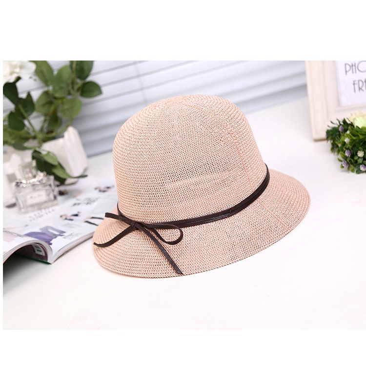 Nón Len Vành Rộng Màu Trơn Phối Dây Korea Style