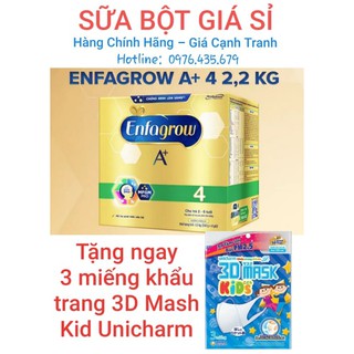 Sữa bột enfa 4 hộp giấy 2.2kg. date 07/21 tặng khẩu trang 3d mash kid unicharm