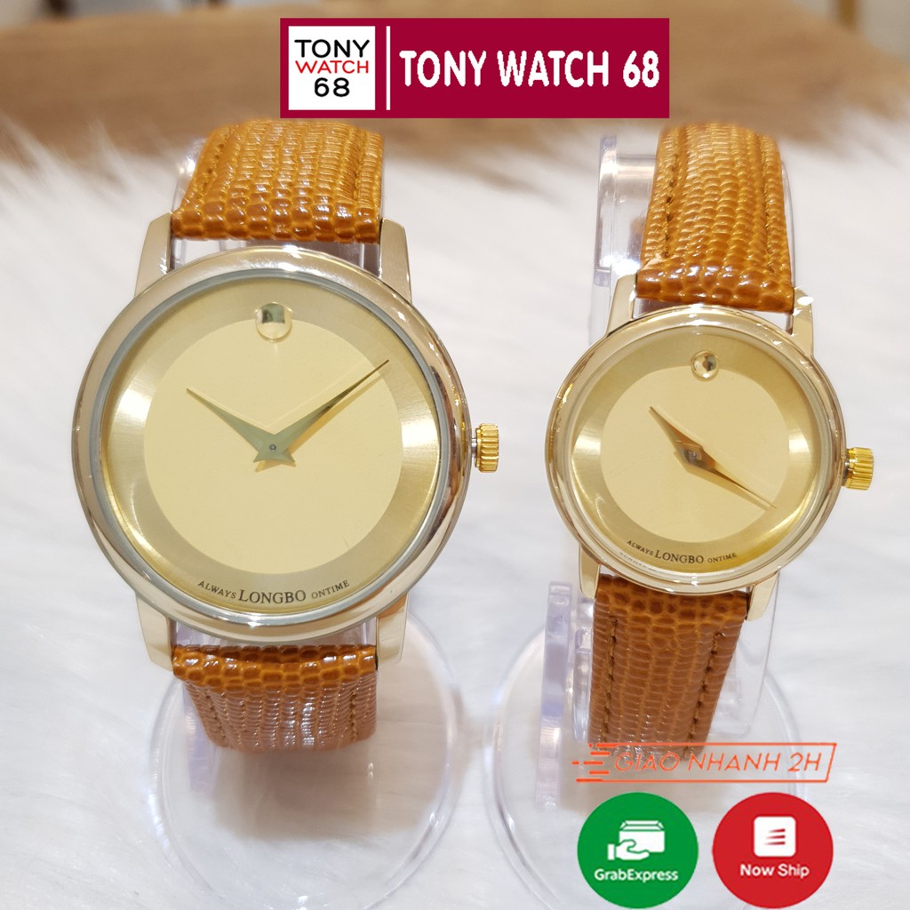 Đồng hồ cặp đôi nam nữ Longbo dây da đẹp đeo tay chính hãng chống nước mạ thumbnail