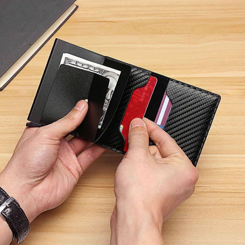 Ví Đựng Thẻ RFID Tự Động Siêu Mỏng Nhiều Ngăn Cho Nam