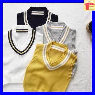 Áo len gile cho bé size đại, Gile len bé trai 8-16 tuổi cổ tim viền kẻ thêu logo N phong cách Hàn Quốc sợi không bai xù