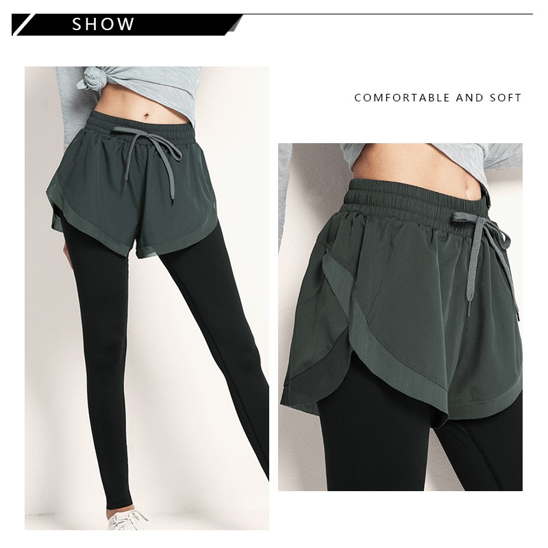 Yoga Pants Fake Two-piece Sports Pants Female Fake Two-pocket Running Fitness Pants Elastic Tight-fitting Thin Quick-drying Yoga Special Pants Skirt