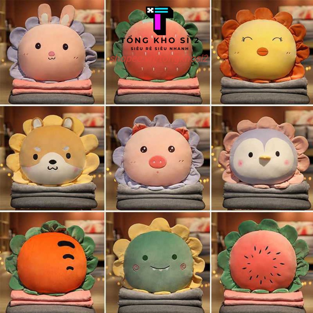 Chăn mền văn phòng  𝐅𝐑𝐄𝐄𝐒𝐇𝐈𝐏  Bộ chăn gối văn phòng đa năng hình quả-hình thú