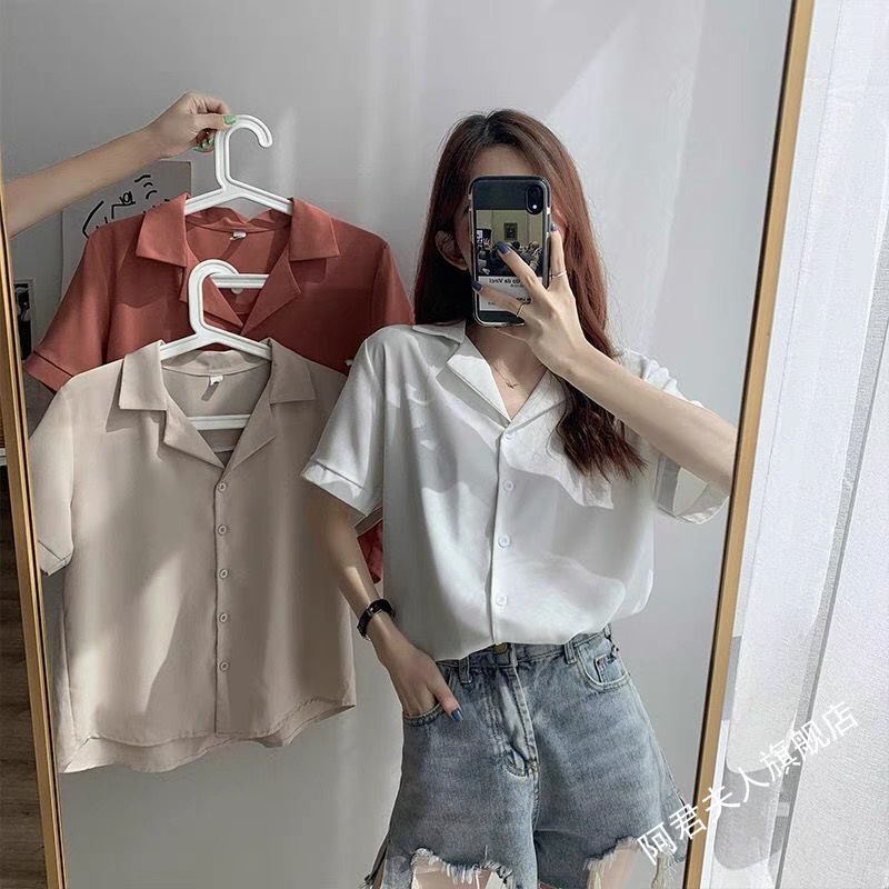 [Hàng Quảng Châu]SP262 Áo sơ mi cổ bẻ cộc tay basic