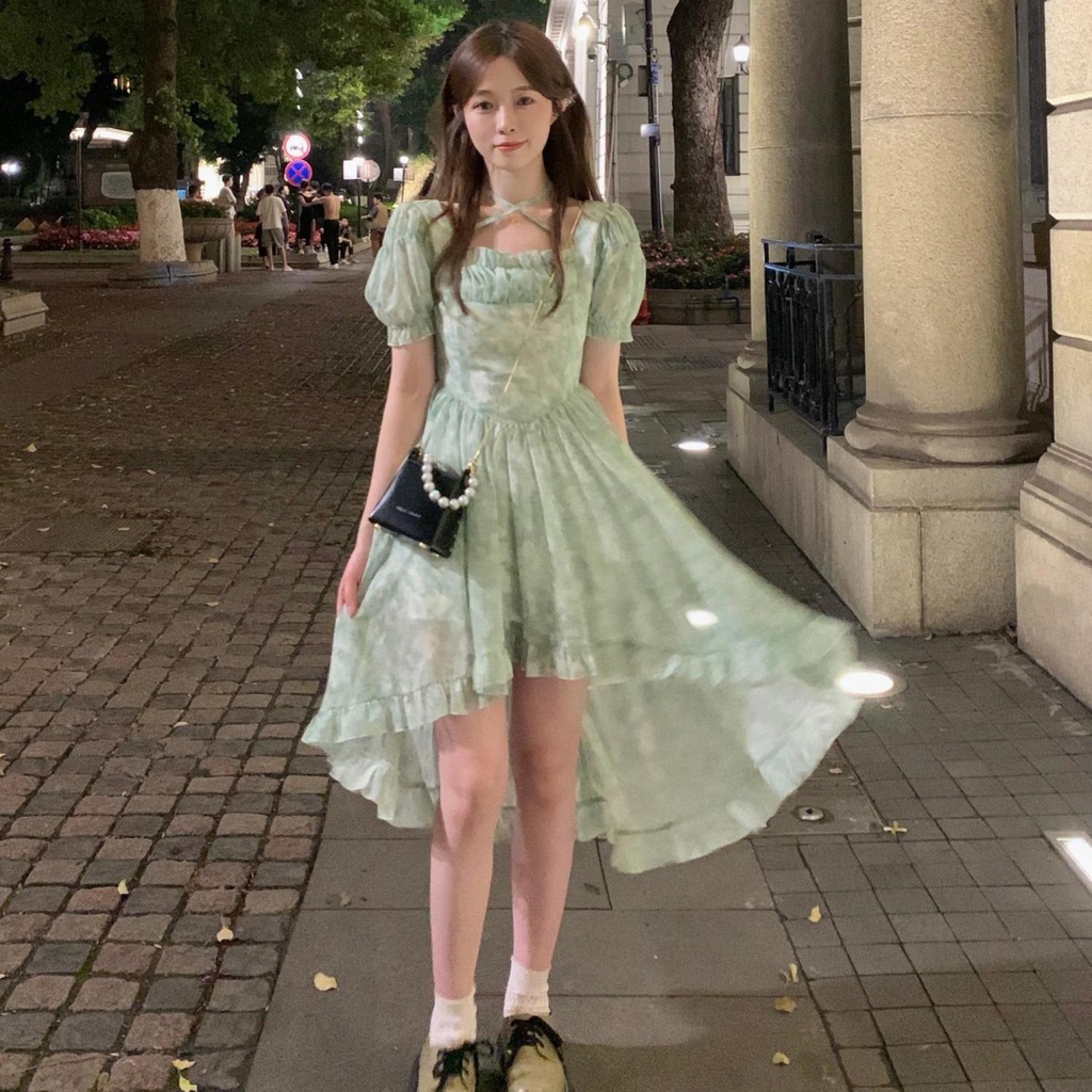 Đầm Chiffon Cổ Vuông Dáng Dài Thời Trang Mùa Hè Pháp Hàng Mới 2022