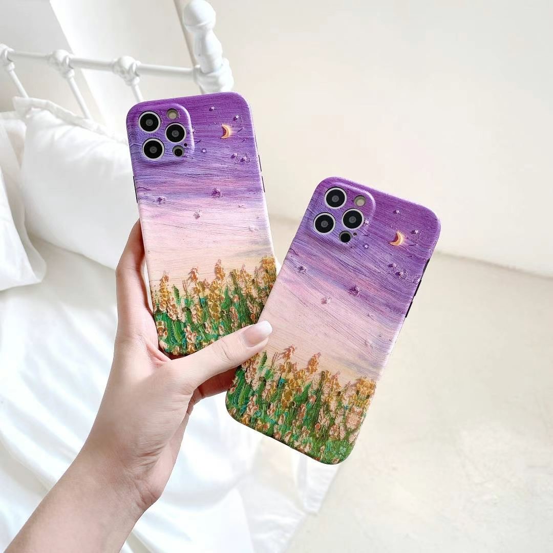 Huawei Y9s P20 Pro P30 Lite P30 Pro P40 Pro Mate 20 Pro Mate 30 Pro Mate 40 Pro Nova 3 Nova 4e Nova 4 Nova 5T Nova 7 / Nova 7 Pro Nova 7i Nova 7SE Nova 8 Pro Nova 8SE Honor 8X IMD Oil Painting Purple Sky Soft Silicone Casing Case