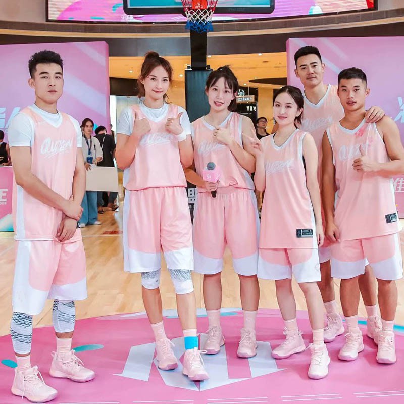 Jersey Y♞▧❏Đồng phục bóng rổ màu hồng nữ phù hợp với đội tùy chỉnh Nam giả Bộ đồ thể thao hai mảnh ngắn tay áo vest