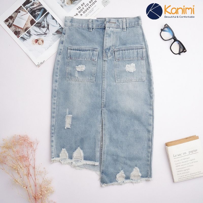 Chân váy jeans túi hộp mài rách 2 màu hot hit Zinstore94 | BigBuy360 - bigbuy360.vn