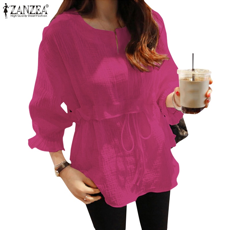 Áo ZANZEA cổ chữ V tay 3/4 có độ đàn hồi hợp thời trang cho nữ