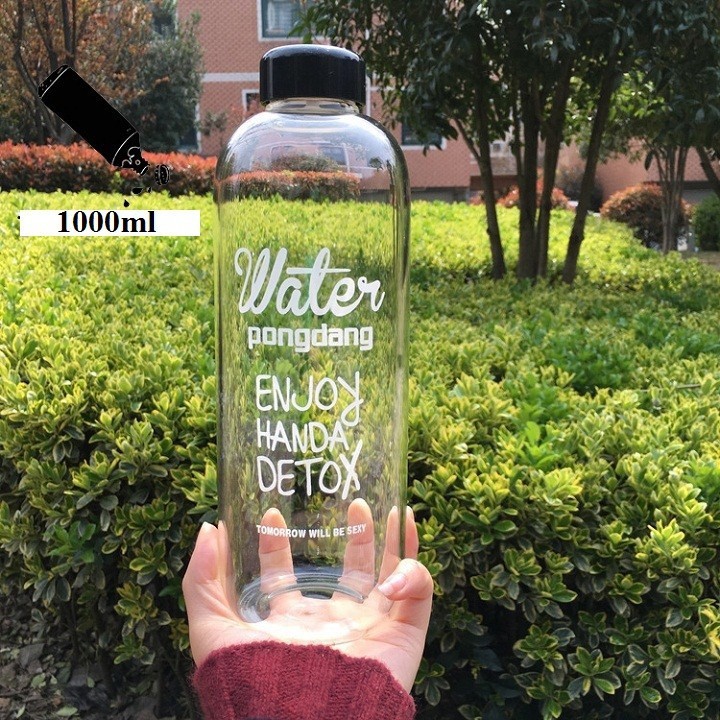 Bình Nhựa Pongdang Detox Cao Cấp Dung Tích 1000ML - TẶNG Kèm túi vải