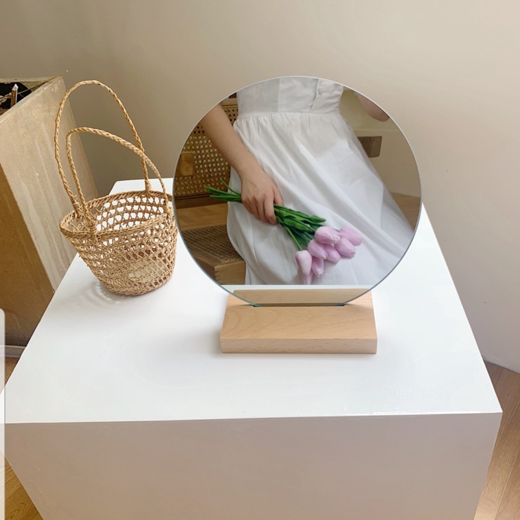 (GIÁ SỈ) Gương để bàn hình tròn decor đế gỗ gương cao cấp