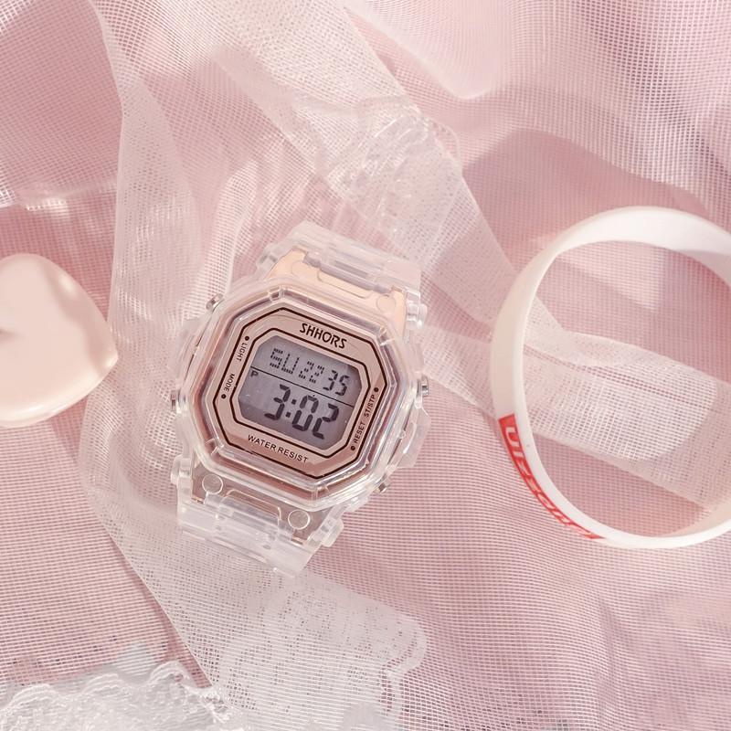 Đồng Hồ Đeo Tay Điện Tử Mặt Vuông Họa Tiết Kỳ Lân Hoa Anh Đào Phong Cách Retro Dành Cho Nữ Sinh Trung Học