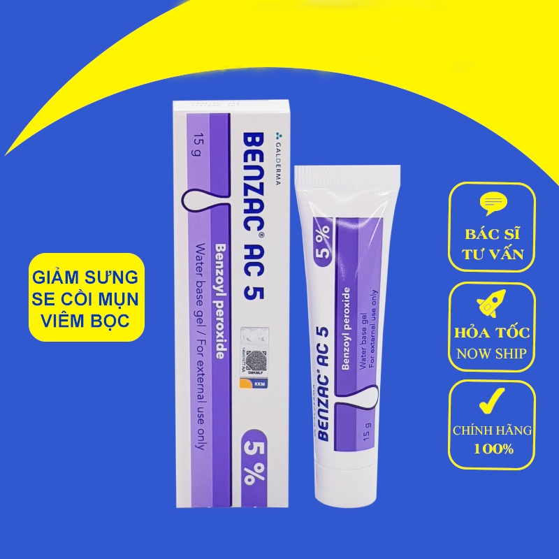Benzac AC 5 Benzoyl Peroxide 15g Gel Chấm Mụn BPO giảm viêm sưng nhanh gọn hiệu quả