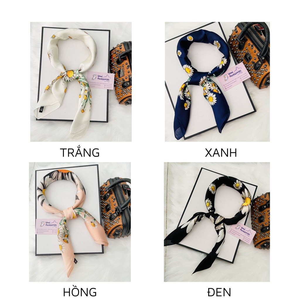 Khăn Bandana Khăn Lụa Vuông Họa Tiết Hoa Cúc Họa Mi Xinh Xắn UMI K25