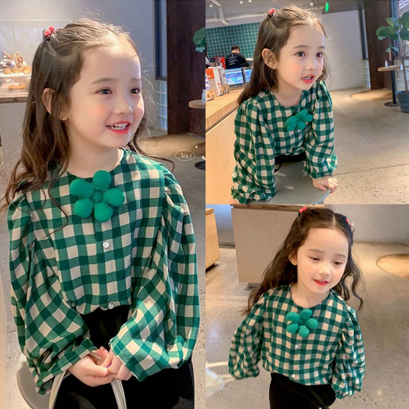 Áo Sơ Mi Tay Dài Kẻ Sọc Ca Rô Thời Trang Mùa Thu Cho Bé Gái
