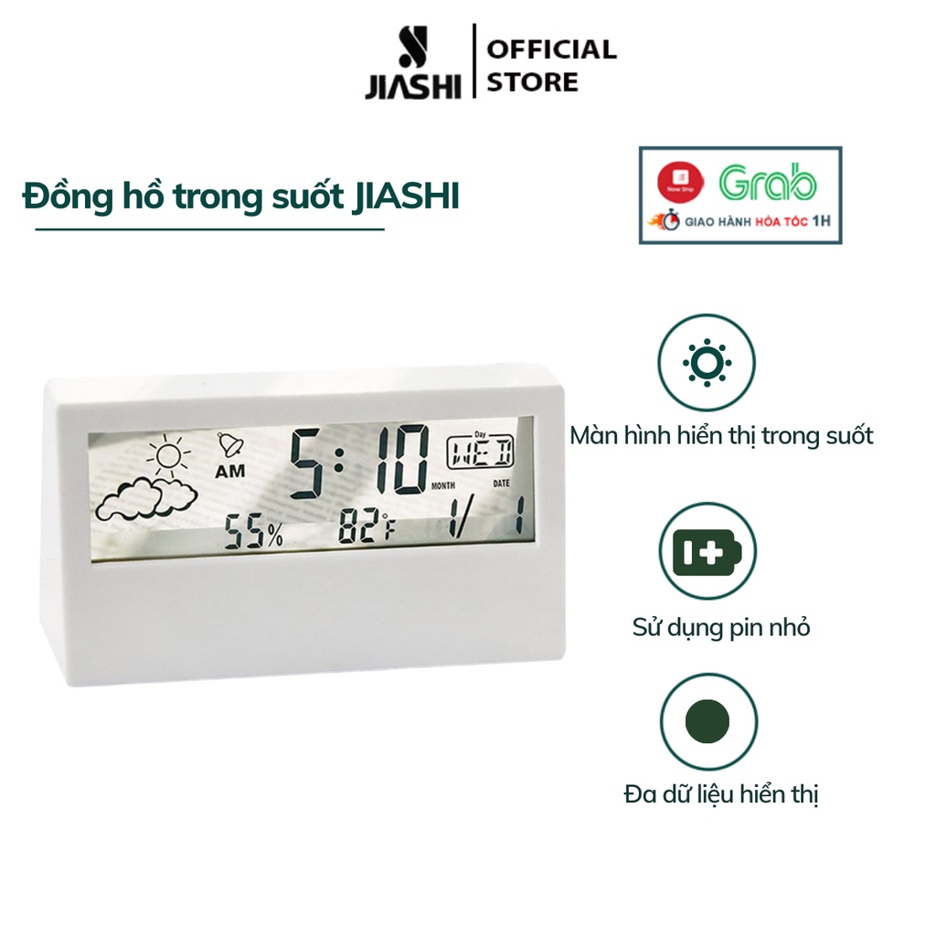Đồng hồ điện tử trong suốt JIASHI màn hình LED để bàn hiển thị thời gian nhiệt độ thời tiết - DHL04