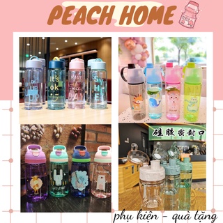 Bình Nước Nhựa Thể Thao Có Vòi Phun Sương 600ml/ Bình Nhựa 4 Màu Kèm Ống Hút 450ml/ Bình Nước 500ml Cute Xinh Xắn