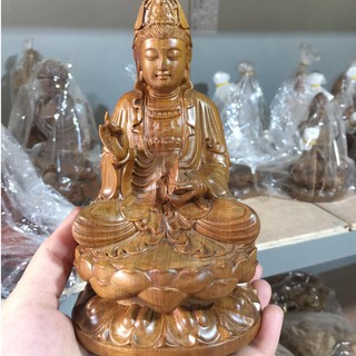 Tượng Phật Bà Quan Âm tọa đài sen💥 Tượng gỗ thơm để ô tô phong thủy, may mắn, bình an