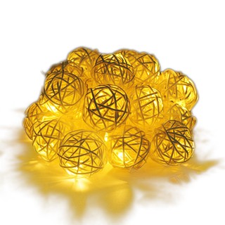 Dây đèn 20 bóng hình quả cầu mây trang trí nhà cửa