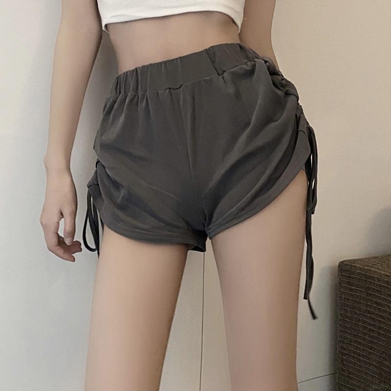 Quần Short Thể Thao Lưng Cao Co Giãn Màu Sắc Đơn Giản Phong Cách Hàn Quốc Cho Nữ
