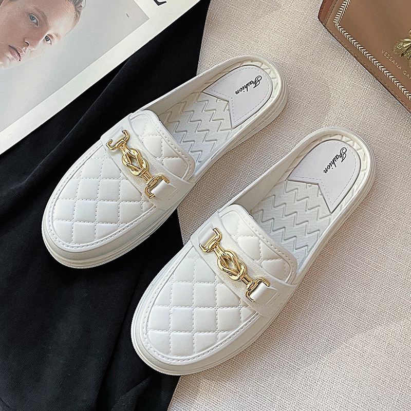 CHZK Mới Dép Bít Mũi Đế Phẳng Không Thấm Nước Chống Trượt Thời Trang Cho Nữ