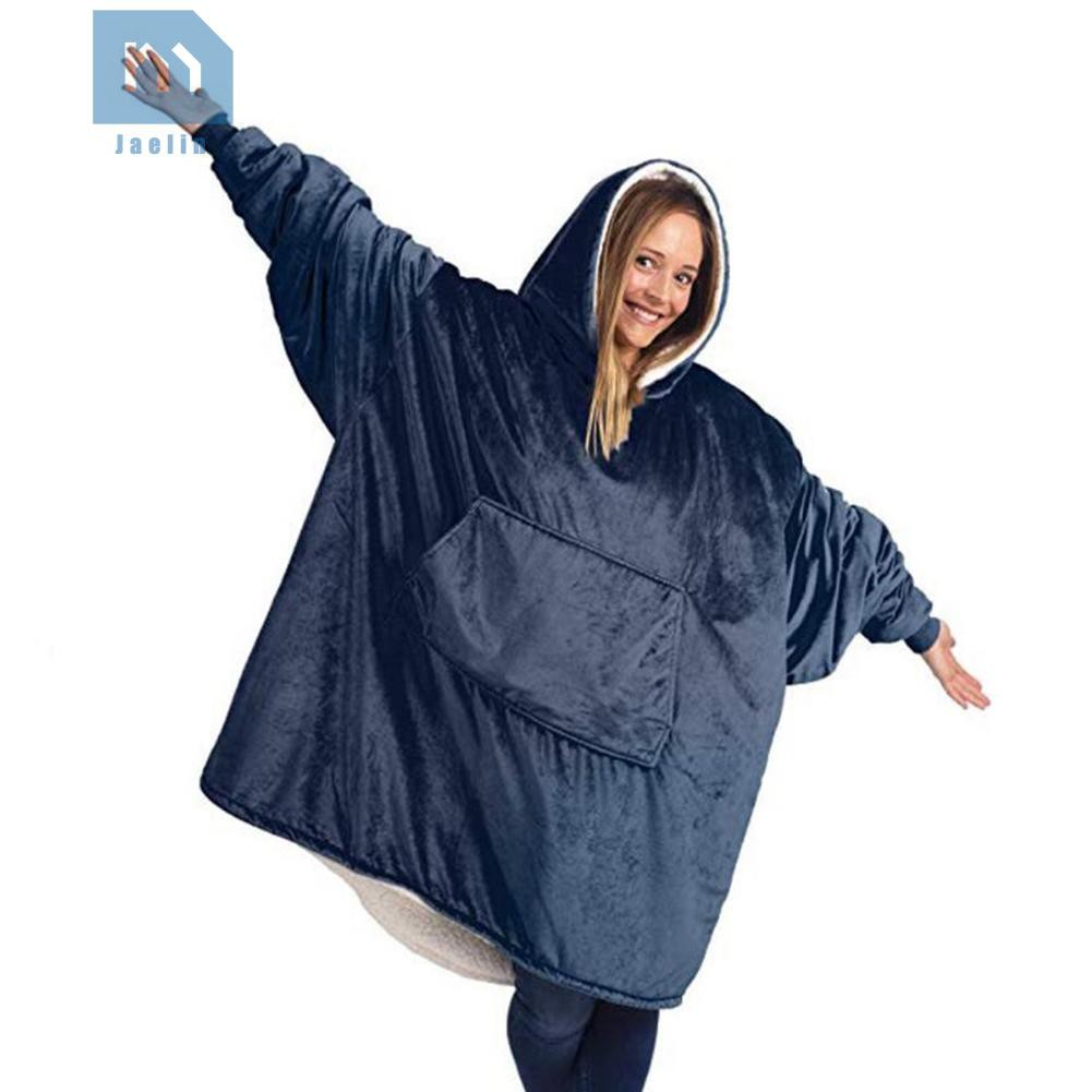 Jae【Ready Stock】Oversize Winter Fleece Warm Hoodies Sweatshirts Unisex Pocket Robe Blanket