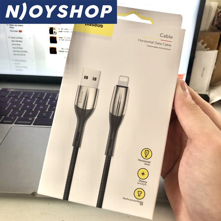 [BH 6 THÁNG] DÂY SẠC NHANH IPHONE TỰ NGẮT CÓ ĐÈN LED 2.4A CHÍNH HÃNG BASEUS HORIZONTAL CABLE DATA 1M ĐEN