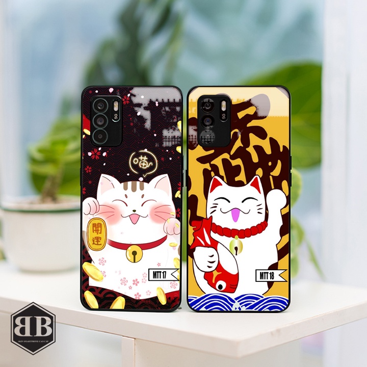 ỐP lưng kính cường lực Oppo Reno6 Z  mèo thần tài