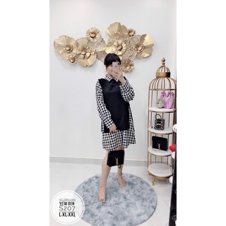 Bigsize Set đầm caro yếm đen S207