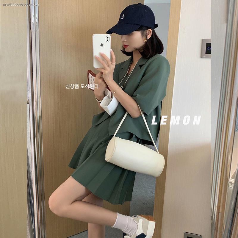 Set áo khoác dáng ngắn và chân váy ngắn xếp ly phong cách phương tây thời trang mùa hè dành cho nữ
