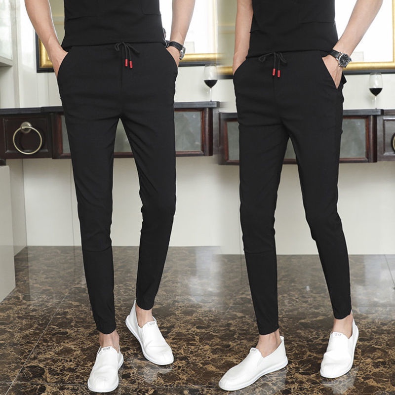 Quần dài thể thao bó cổ chân co giãn màu đen thời trang thu đông cho nam