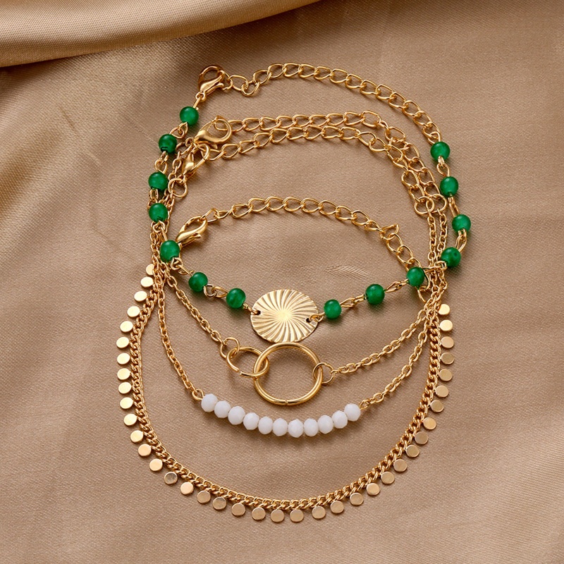 Flgo Set 4 Vòng Tay Chuỗi Hạt Mạ Vàng Nhiều Lớp Đơn Giản Mới Nhất