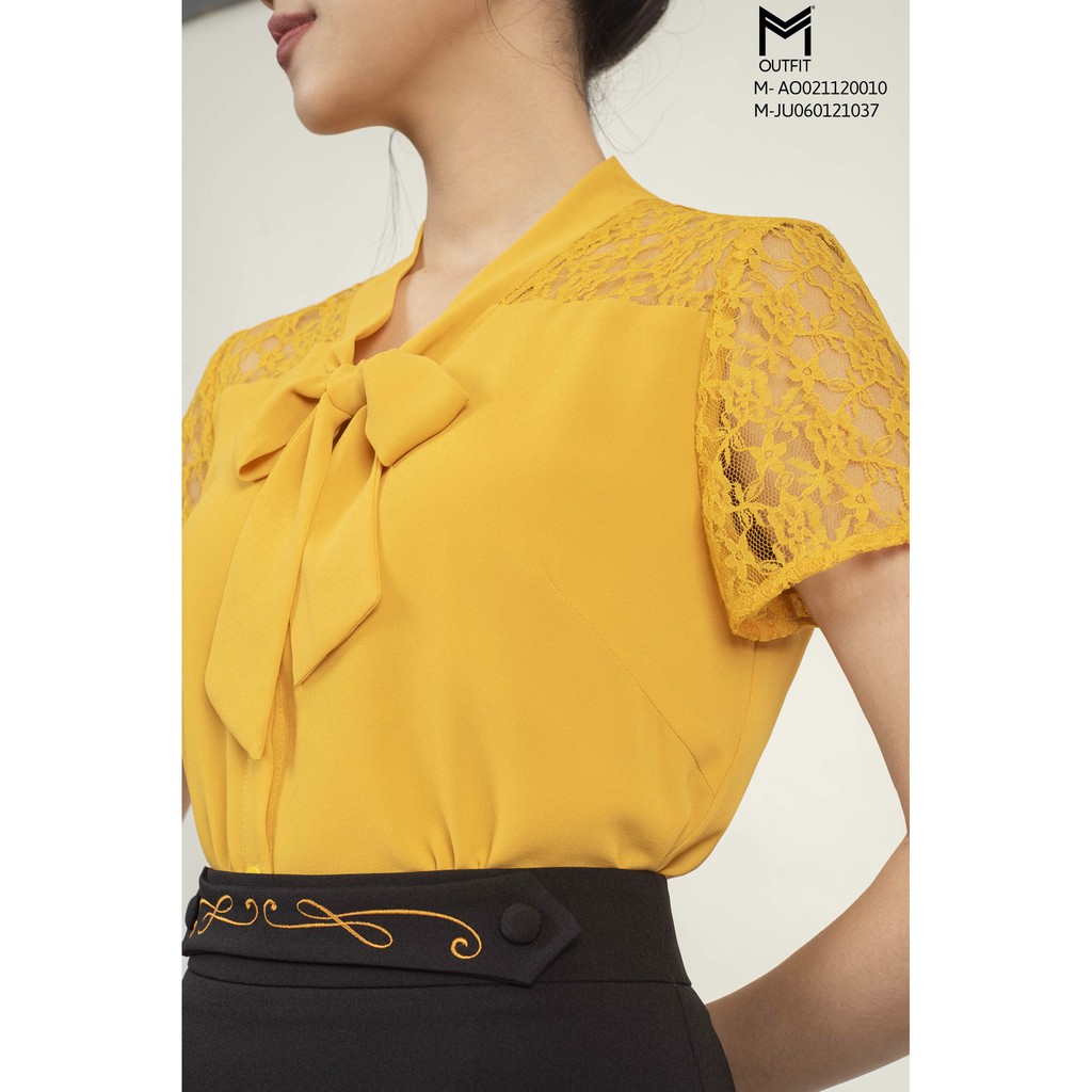 Áo Sơ Mi Cộc Tay nẹp mở tay phối ren MMOutfit M-AO021120010