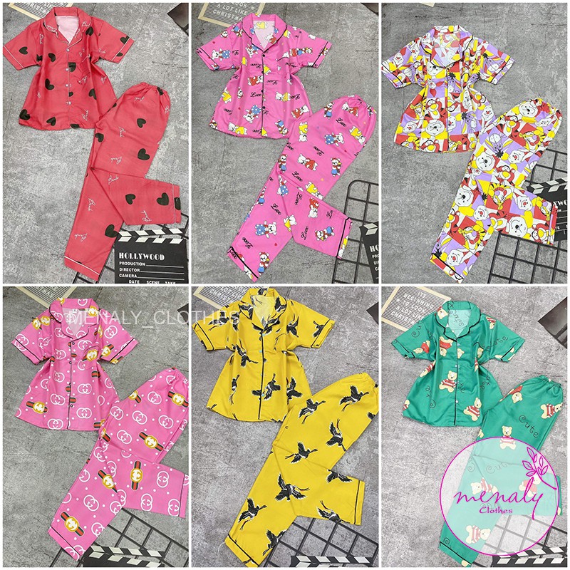 Bộ ngủ chất kate thái mềm mịn, mẫu đồ bộ mặc nhà quần dài áo cộc tay, dáng từ 40-60kg-KCD01