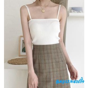 Áo Hai Dây Dệt Kim Màu Sắc Trơn Thời Trang Cho Nữ