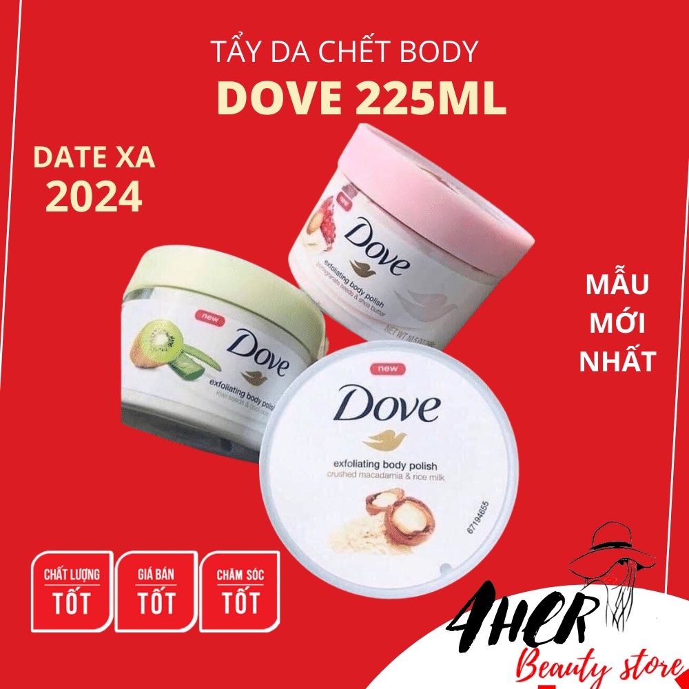 Kem tẩy tế bào chết body Dove chiết xuất lựu đỏ macca 225ml