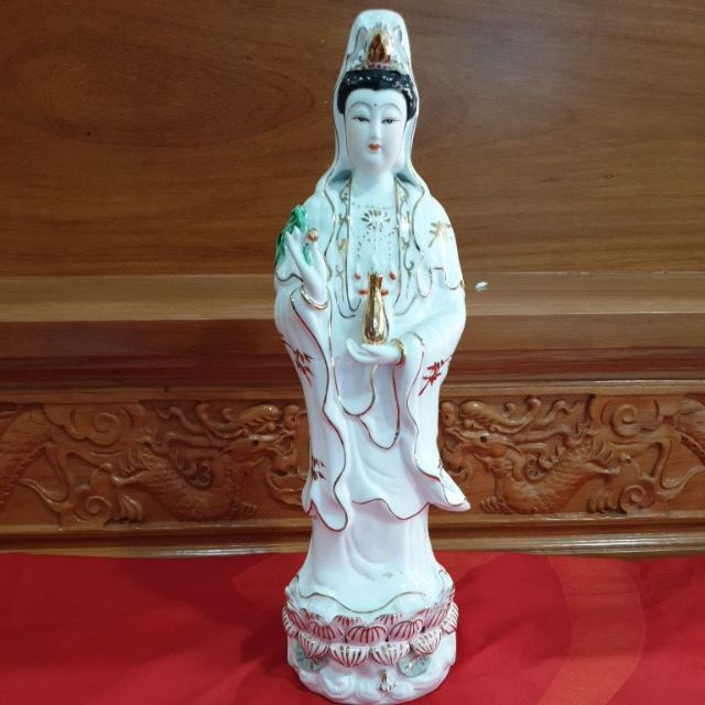 Tượng phật mẹ quan thế âm đứng trên đế sen cao 35cm