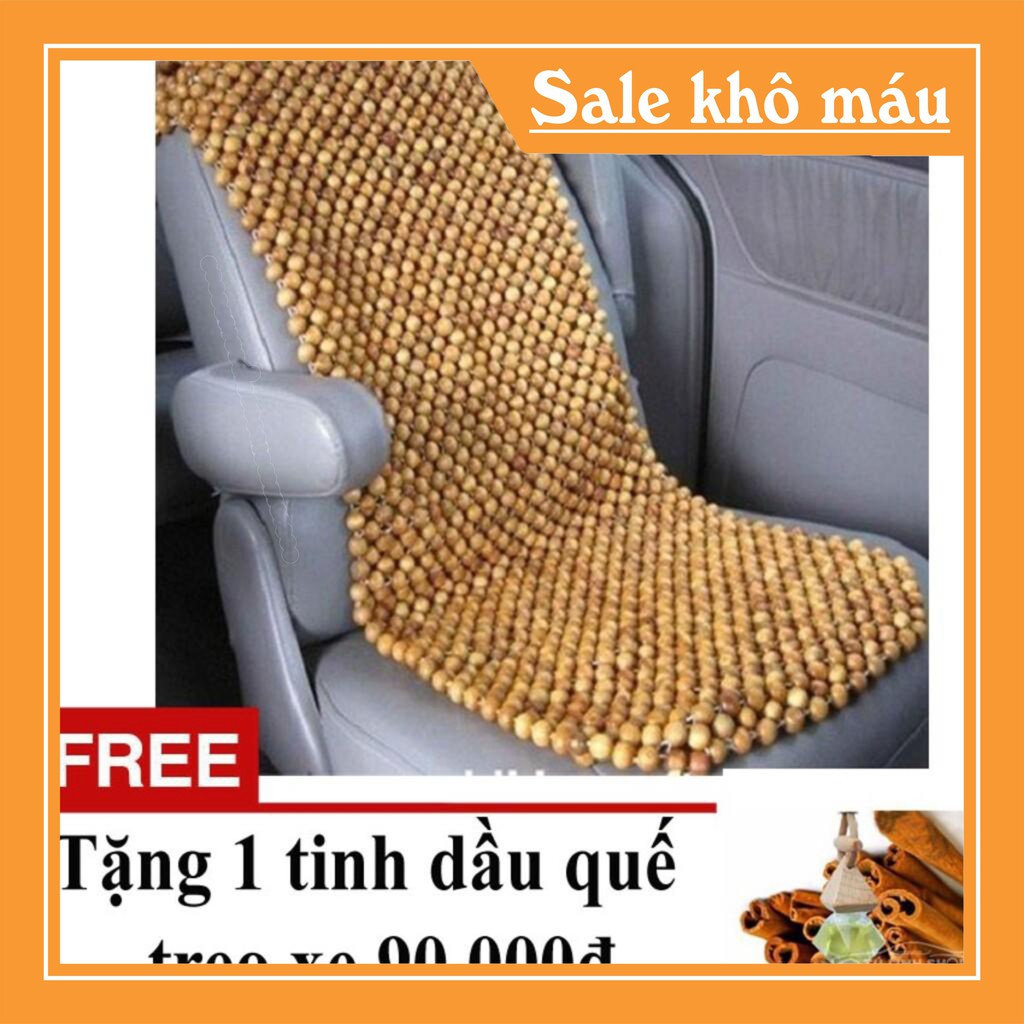 Lót ghế gỗ pơ mu, hạt to, để mộc + Tặng 01 tinh dầu quế treo xe