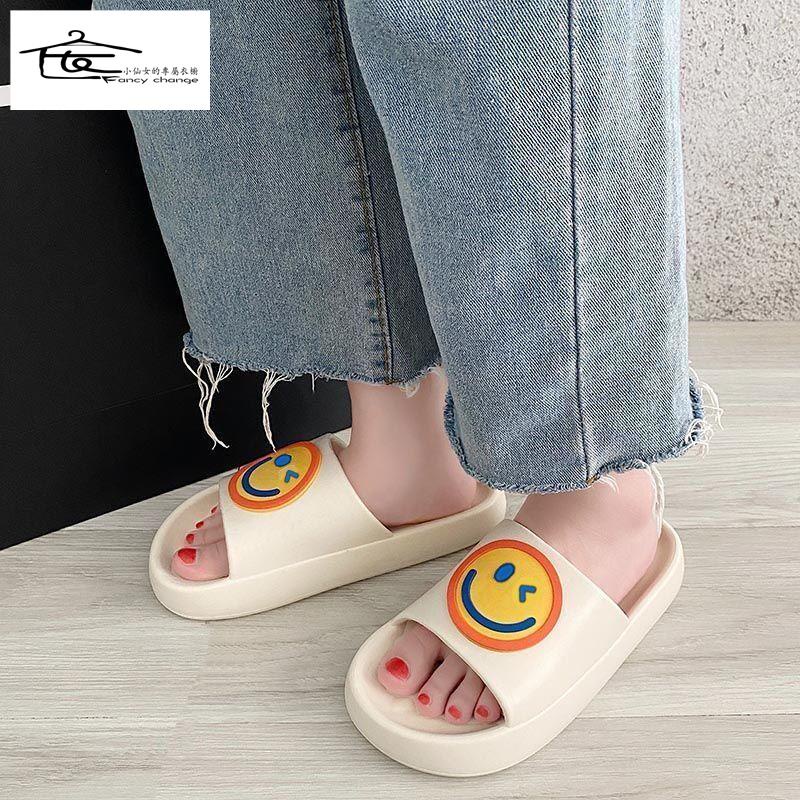 Dép Đi Trong Nhà/Ngoài Trời Đế Dày Họa Tiết Mặt Cười Thời Trang Mùa Thu Mới Cho Nữ