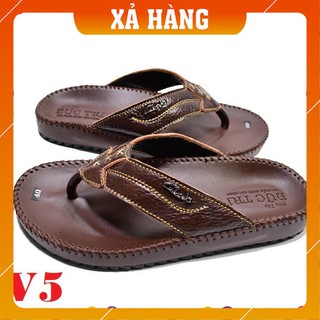 [Hình Thật] Dép Da Bò Nam Xỏ Ngón May Viền Cao Cấp V5