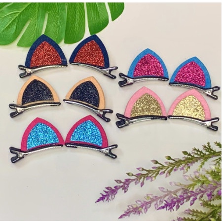 Set 2 kẹp tóc tai mèo đính kim tuyết dễ thương - Phụ kiện tóc hình tai mèo cute