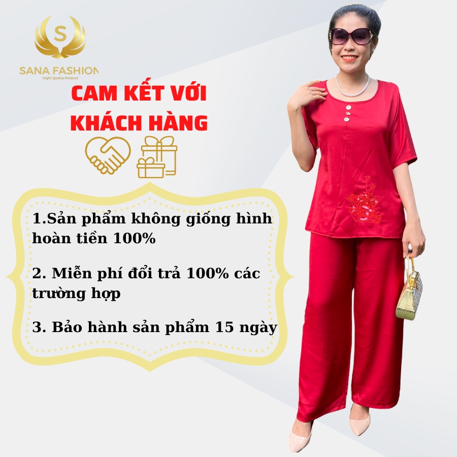 Đồ Bộ Trung Niên Nữ Set bộ Mặc Nhà Sang Trọng Cho Mẹ chất Cát Nhung thêu hoa PT.01
