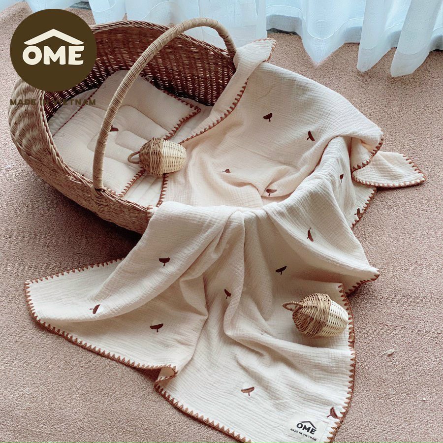 Set chăn gối vải xô muslin viền sò phong cách Hàn Quốc  OME