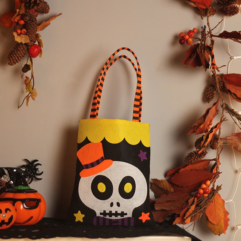Túi Đựng Kẹo Halloween Bằng Vải Không Dệt Hình Bí Ngô Ma Bí Ngô Dễ Thương