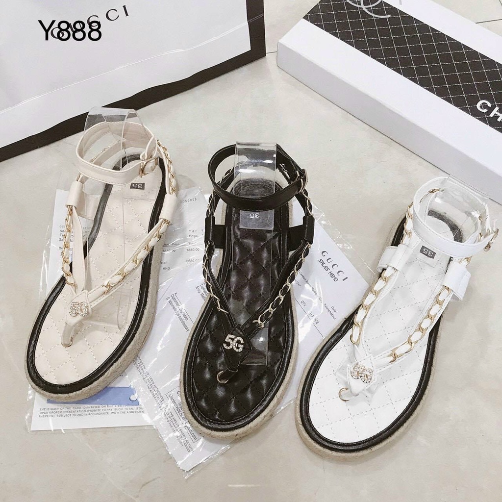 Sandal da mịn kẹp ngón đế trần chỉ viền cói - 2P
