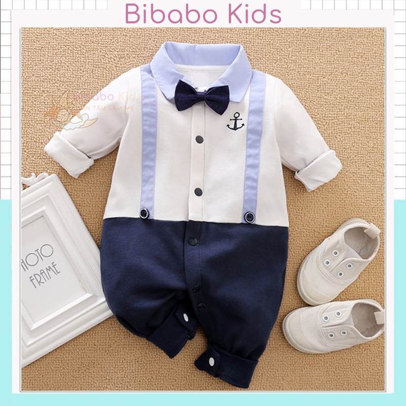 Bộ body quần áo trẻ em dài tay mẫu Công Tử Thu Đông vải cotton Bodysuit cho Bé Gái Bé Trai từ 0-12 tháng tuổi