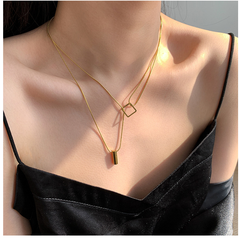 Korean style simple 18K gold and titanium steel double layer women's necklace