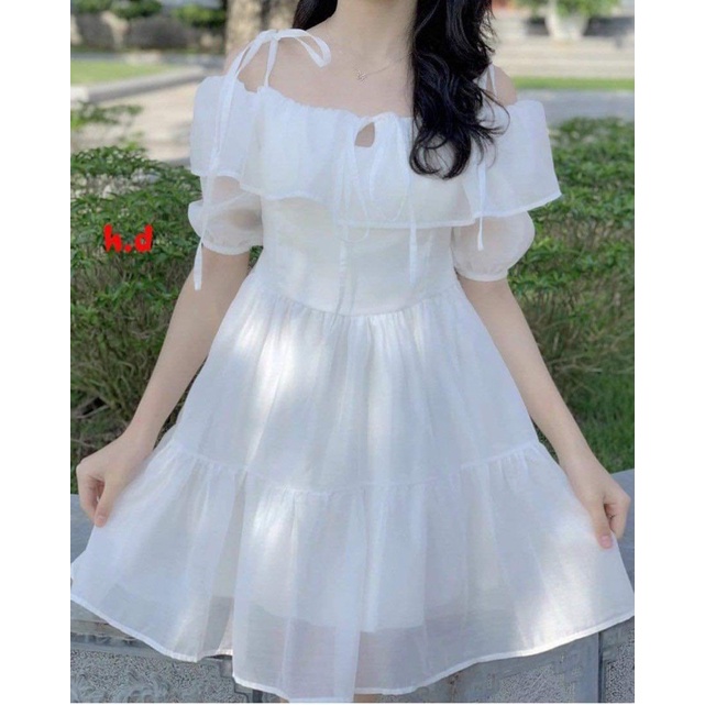 Váy bánh bèo nơ buộc vai HD12