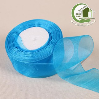 Ruy băng vải voan lưới nhũ viền, màu xanh dương [ set 5 mét x bản rộng 4cm ]