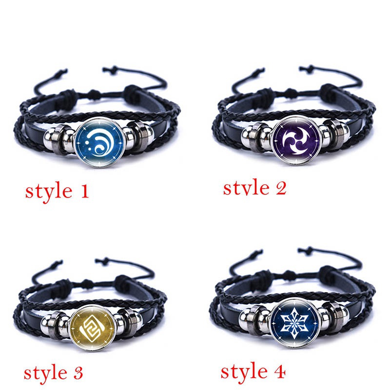 Vòng tay bằng da có thể điều chỉnh thiết kế họa tiết mô phỏng theo game Genshin Impact thời trang